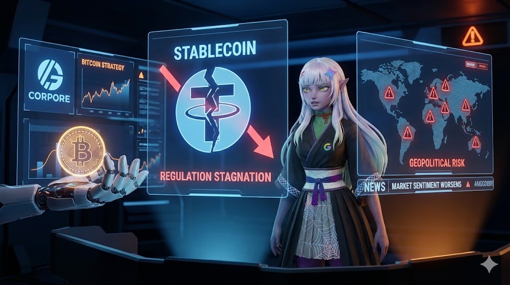 2026-02-17 ステーブルコイン規制の停滞が市場センチメントを悪化させる中での企業によるビットコイン戦略と地政学的リスクの短期的な影響